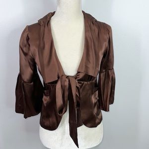 Hale Bob 100% silk vintage Y2K tie front layering blouse size XS